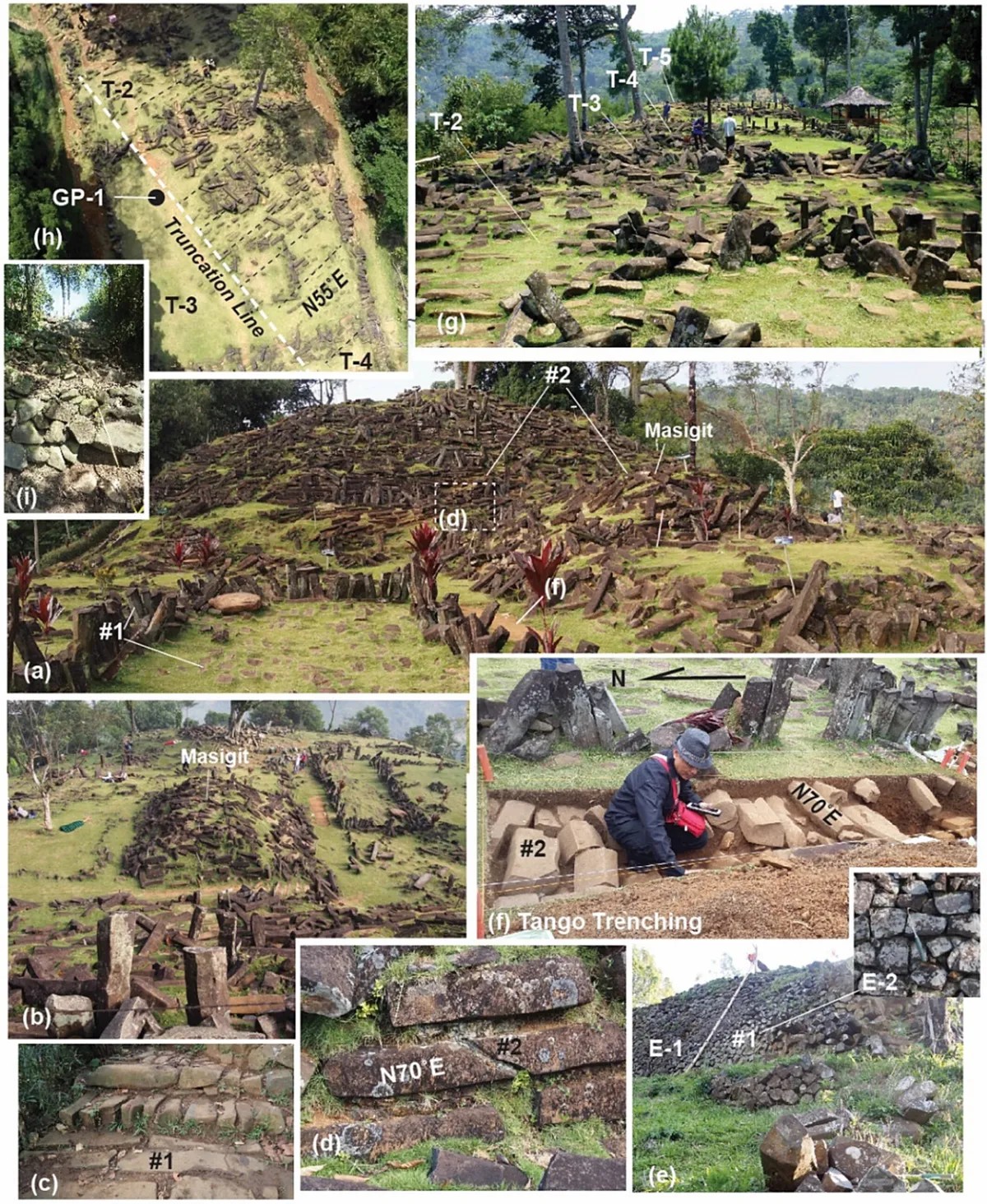 La surface de Gunung Padang est recouverte de mégalithes délibérément placés. Crédit image : Natawidjaja et al., Archaeological Prospection, 2023 (CC BY 4.0)