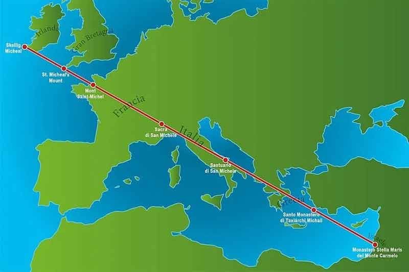 Une carte montrant la ligne de Ley de St. Michaels